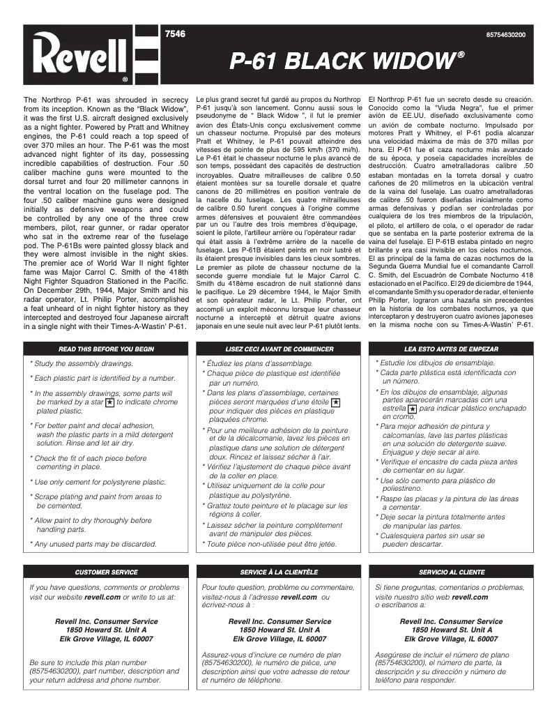Page n°1 - Manuel utilisateur Revell P-61 Black Widow