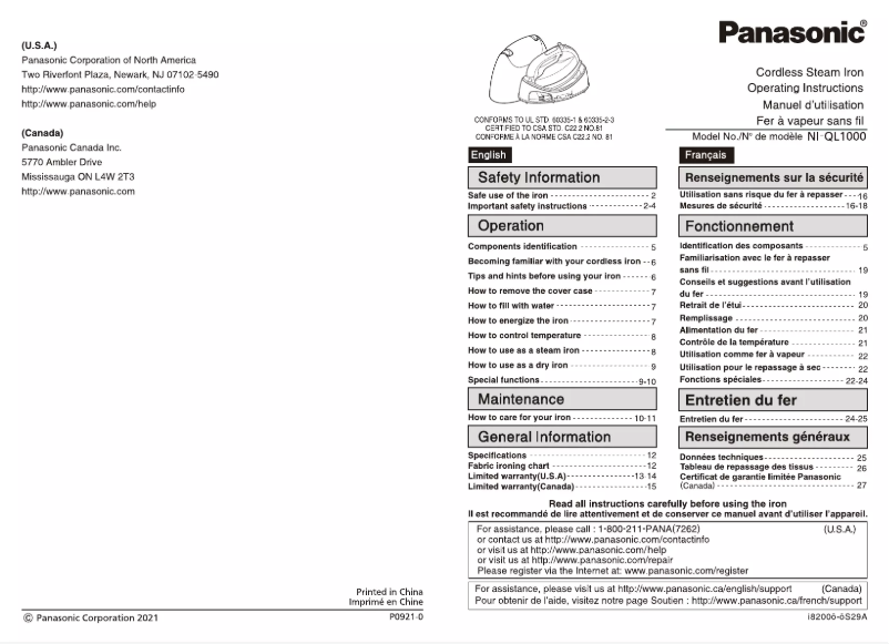 Página 1 del manual Manual de usuario Panasonic NI-QL1000