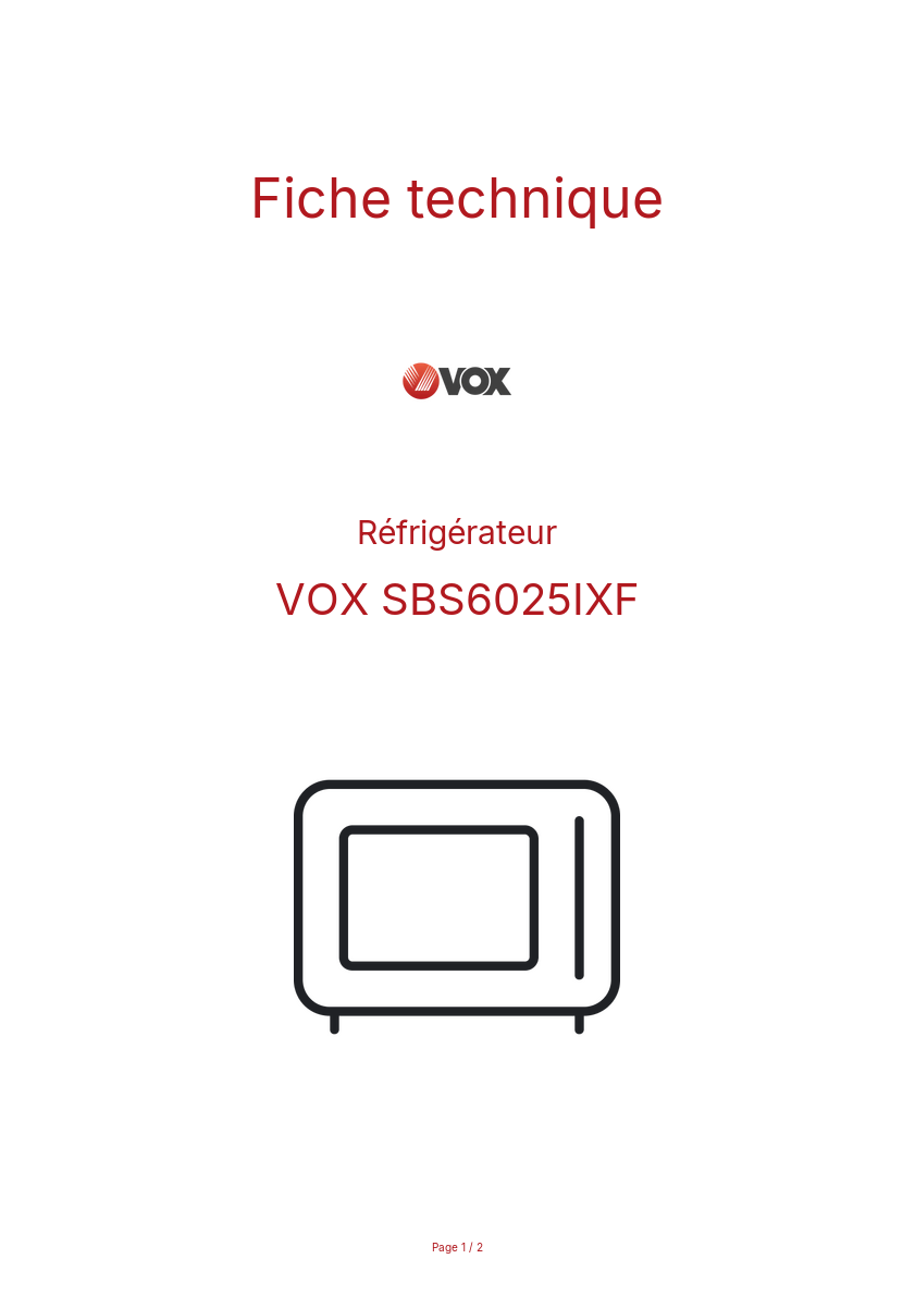 Page n°1 - Fiche technique VOX SBS6025IXF
