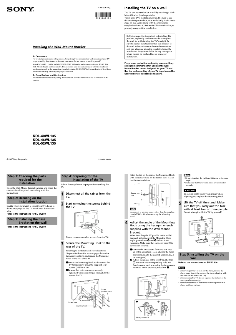 Image de la première page du manuel de l'appareil Bravia KDL-46WL135