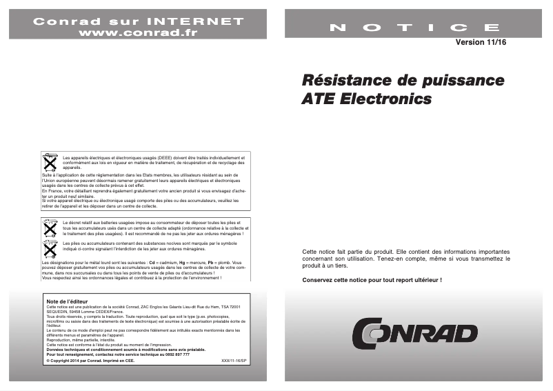 Page 1 de la notice Manuel utilisateur ATE Electronics RB50/2.2