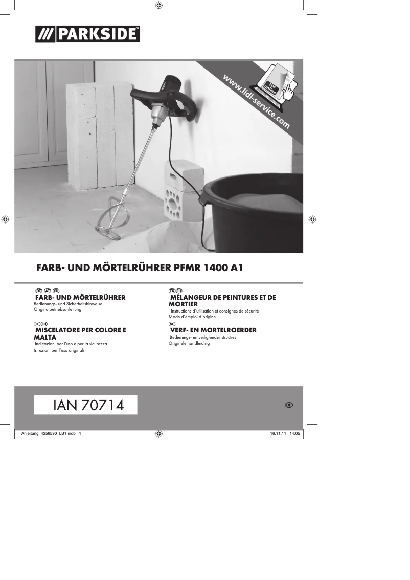 Page 1 de la notice Manuel utilisateur Parkside PFMR 1400 A1