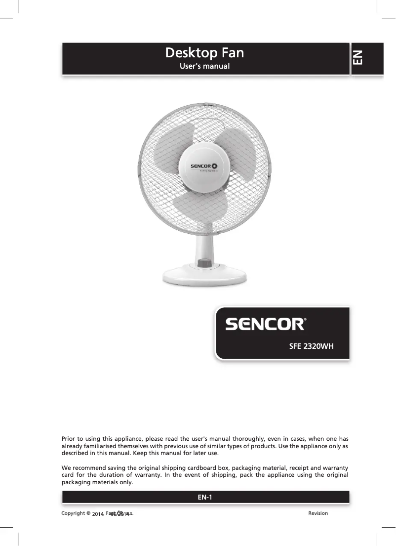 Page 1 de la notice Manuel utilisateur Sencor SFE 2320WH