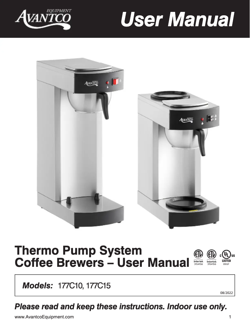 Page 1 de la notice Manuel utilisateur Avantco C15