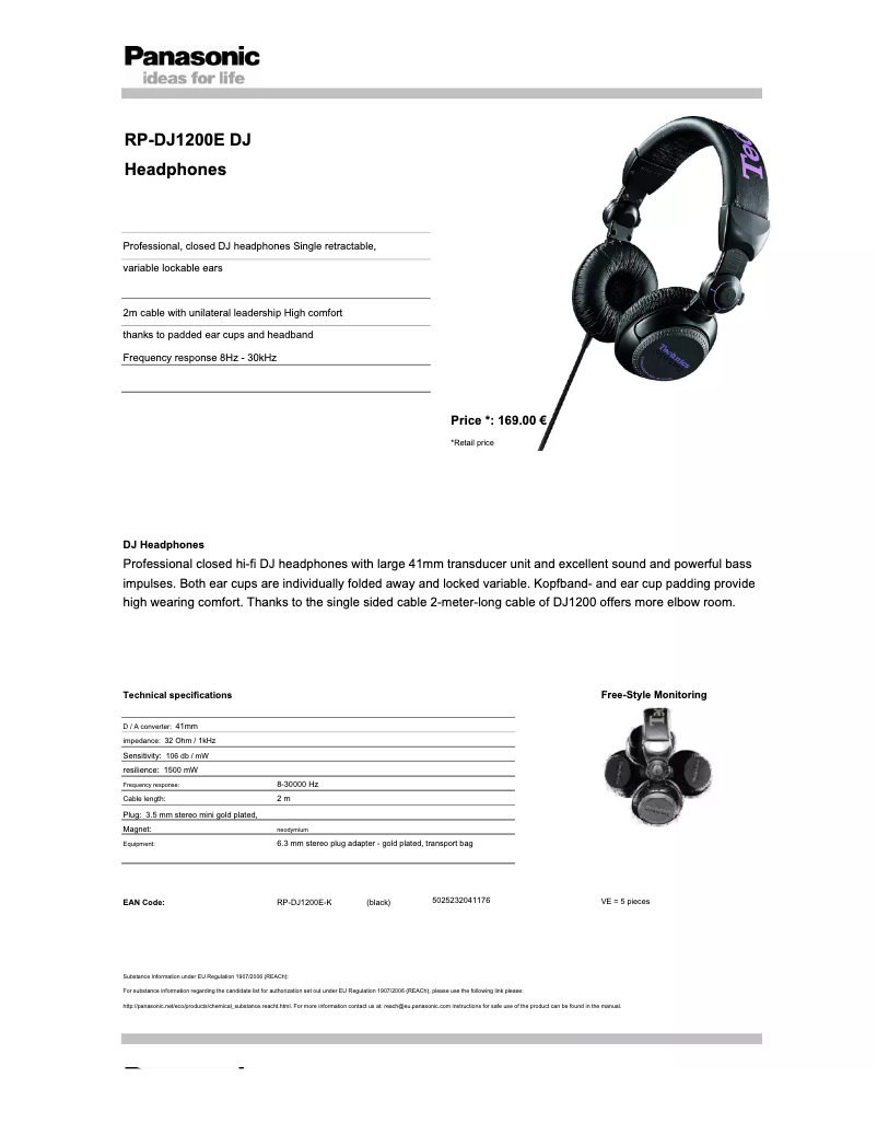 Page 1 de la notice Manuel utilisateur Technics RP-DJ1210E-S