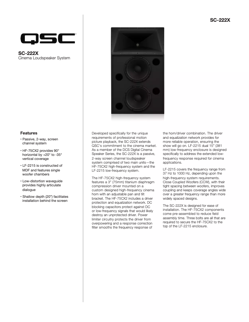 Page 1 de la notice Manuel utilisateur QSC SC-222X