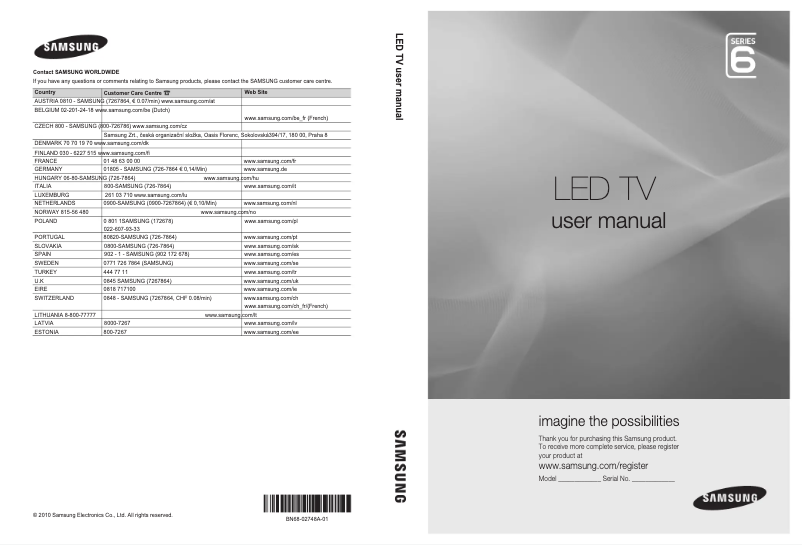 Page 1 de la notice Manuel utilisateur Samsung UE40C6000RW