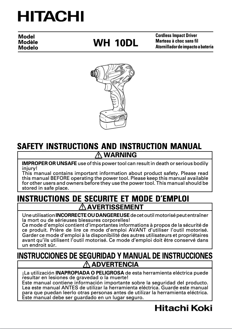 Page 1 de la notice Manuel utilisateur Hitachi WH 10DL