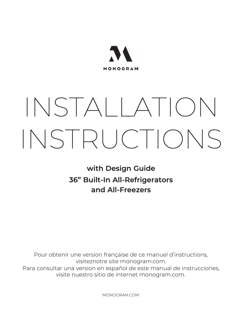 Page 1 de la notice Guide d'installation Monogram ZIFS360NNRH