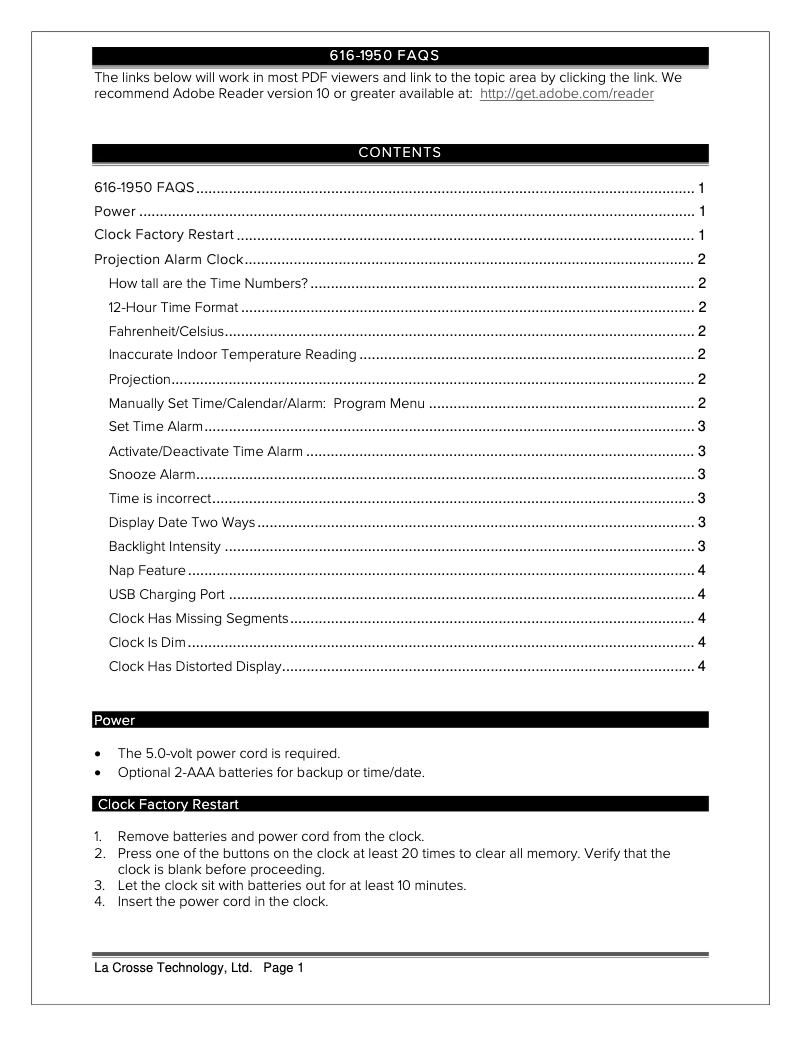 Page 1 de la notice FAQ La Crosse Technology 616-1950
