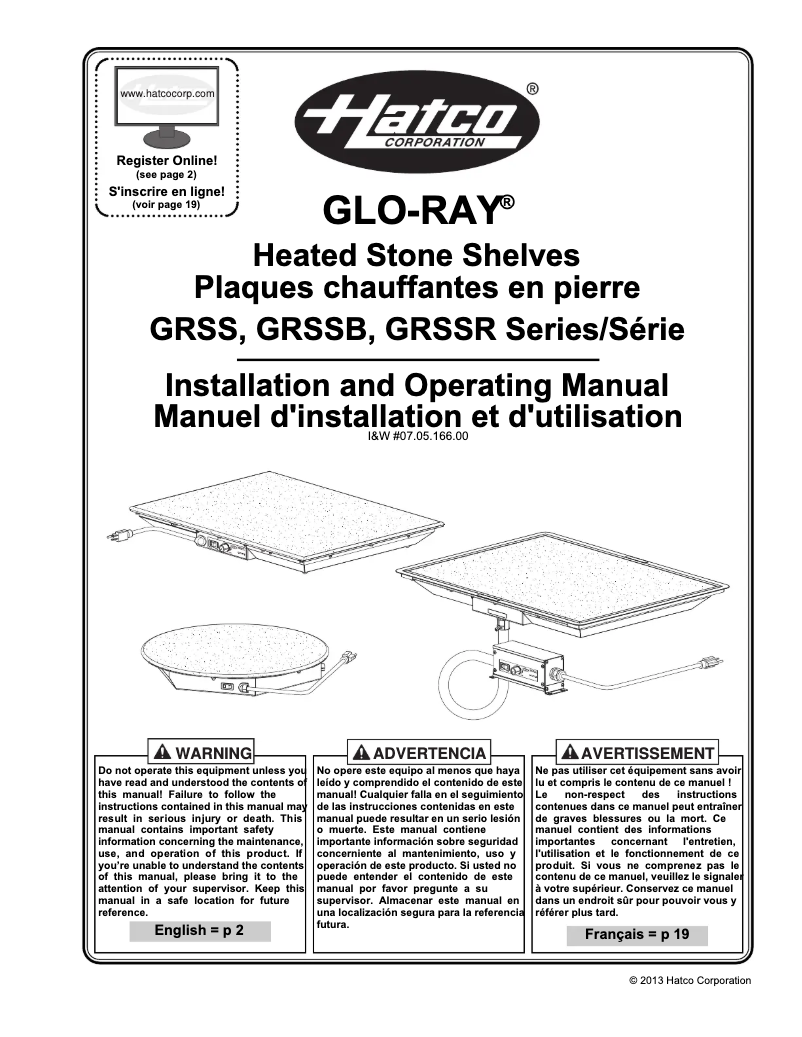 Image de la première page du manuel de l'appareil Glo-Ray GRSS-3018
