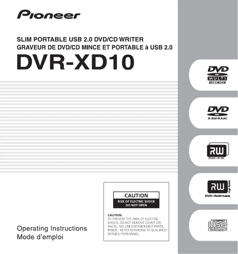 Page 1 de la notice Manuel utilisateur Pioneer DVR-XD10