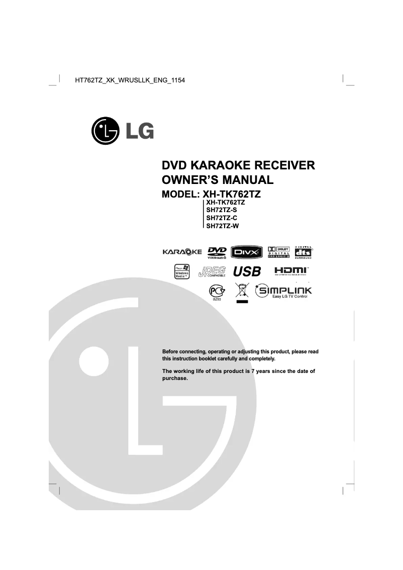 Page n°1 - Manuel utilisateur LG XH-TK762TZ
