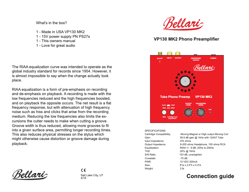 Page n°1 - Manuel utilisateur Bellari VP130 MK2