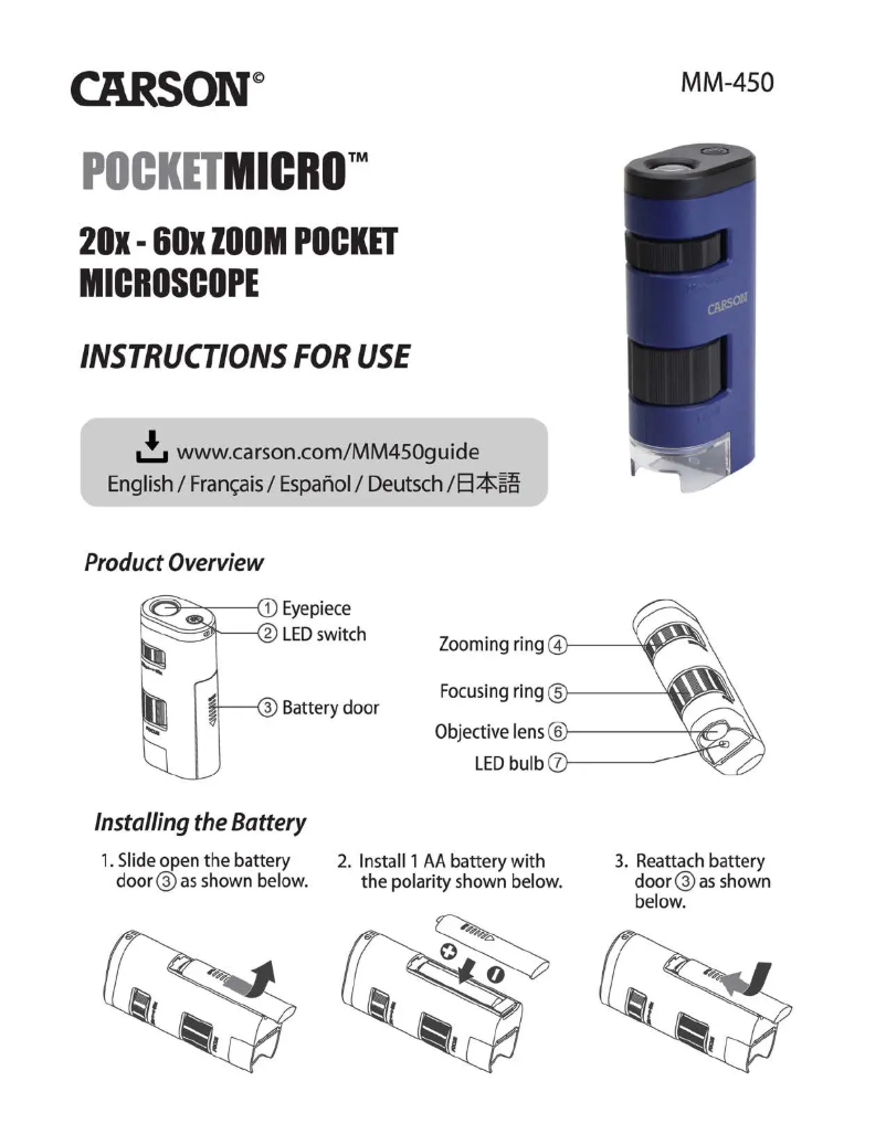 Page 1 de la notice Manuel utilisateur Carson PocketMicro MM-450