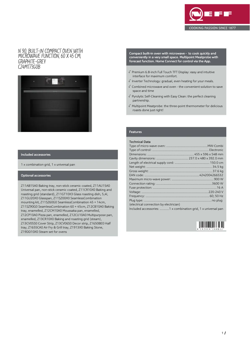 Page 1 de la notice Fiche technique Neff C24MT73G0B