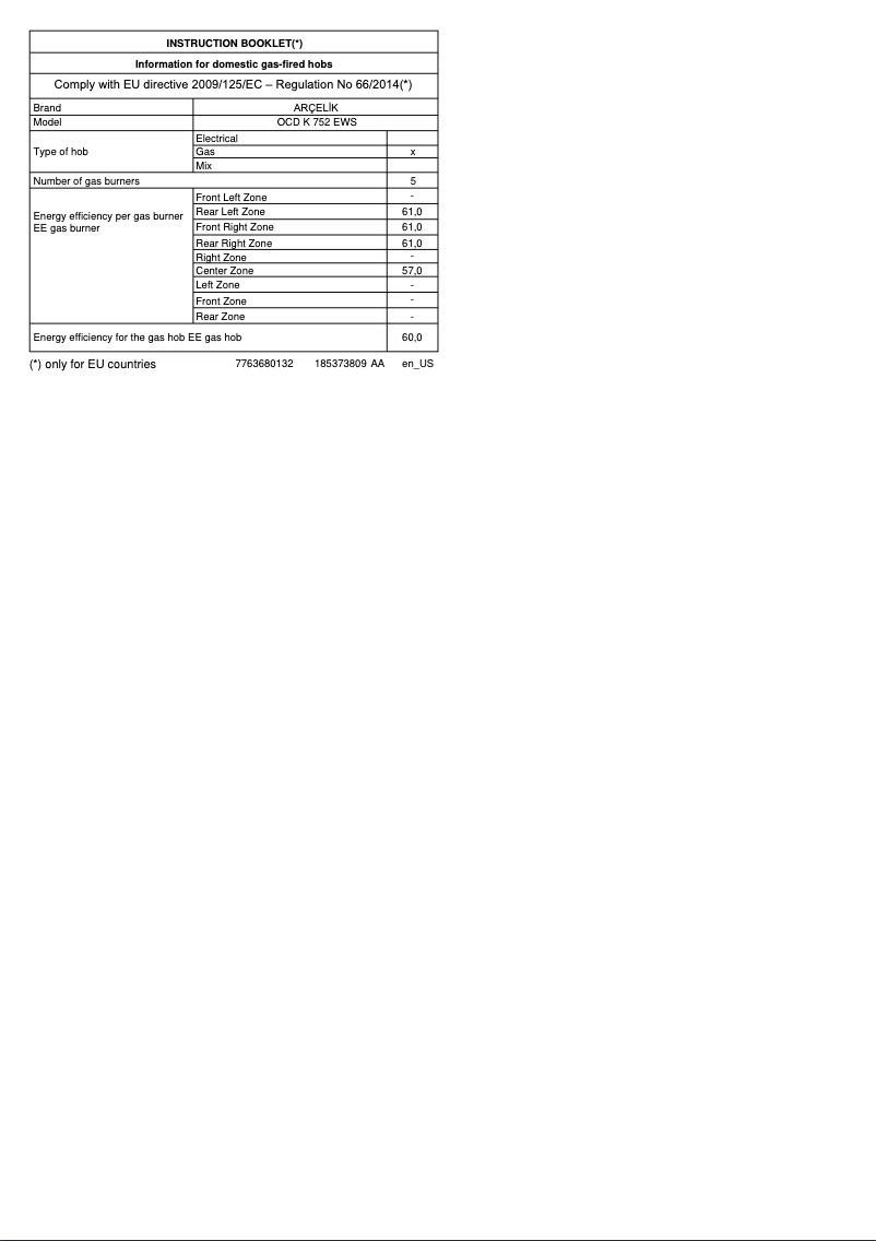 Page 1 de la notice Manuel utilisateur Arçelik OCD K 752 EWS