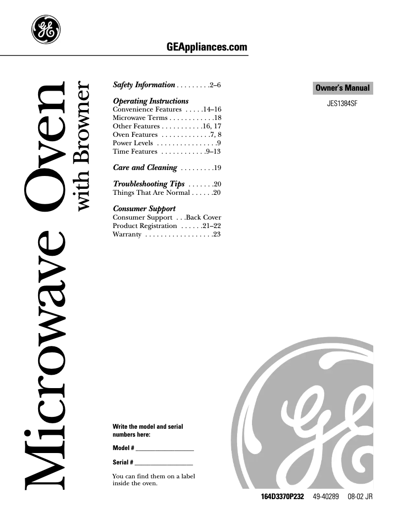 Página 1 del manual Manual de usuario GE JES1384SF