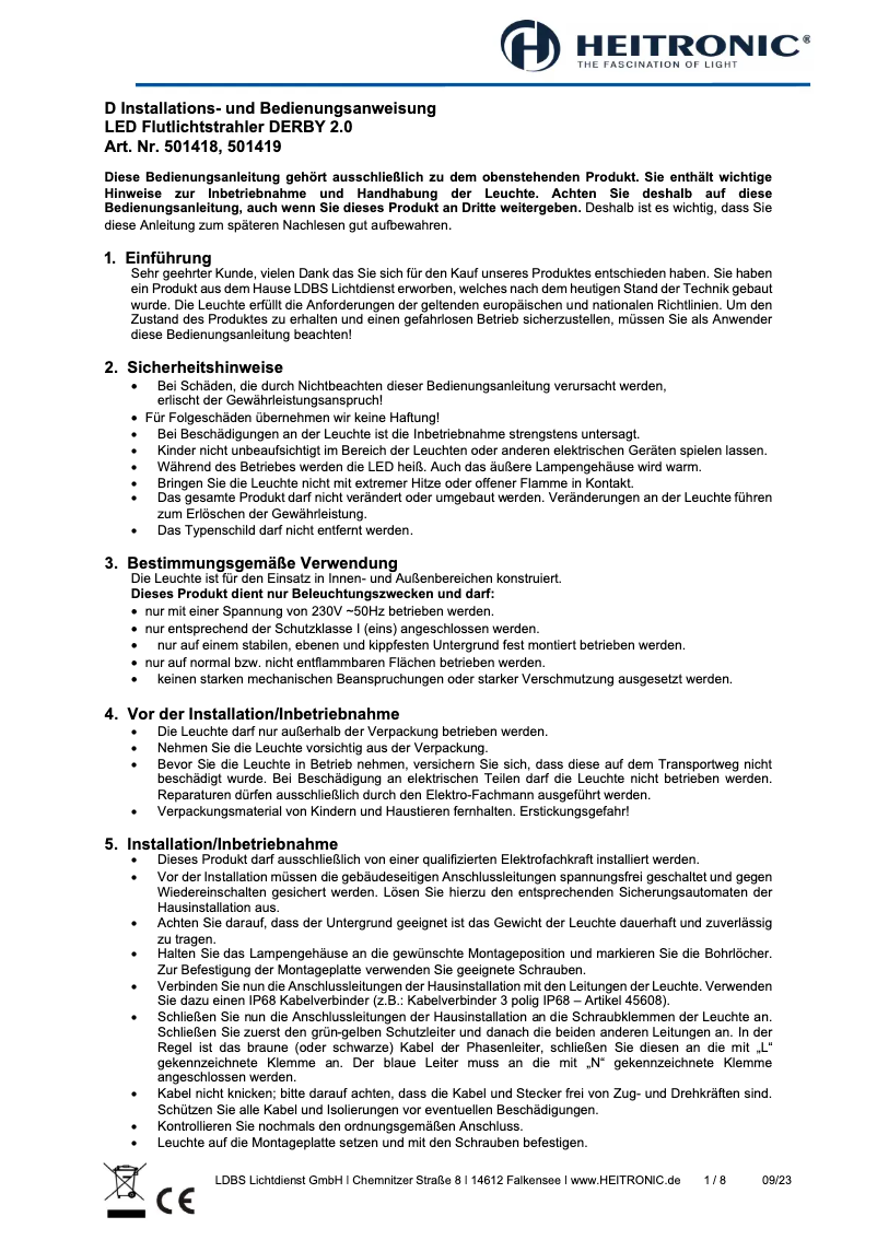 Page 1 de la notice Manuel utilisateur Heitronic DERBY 2.0