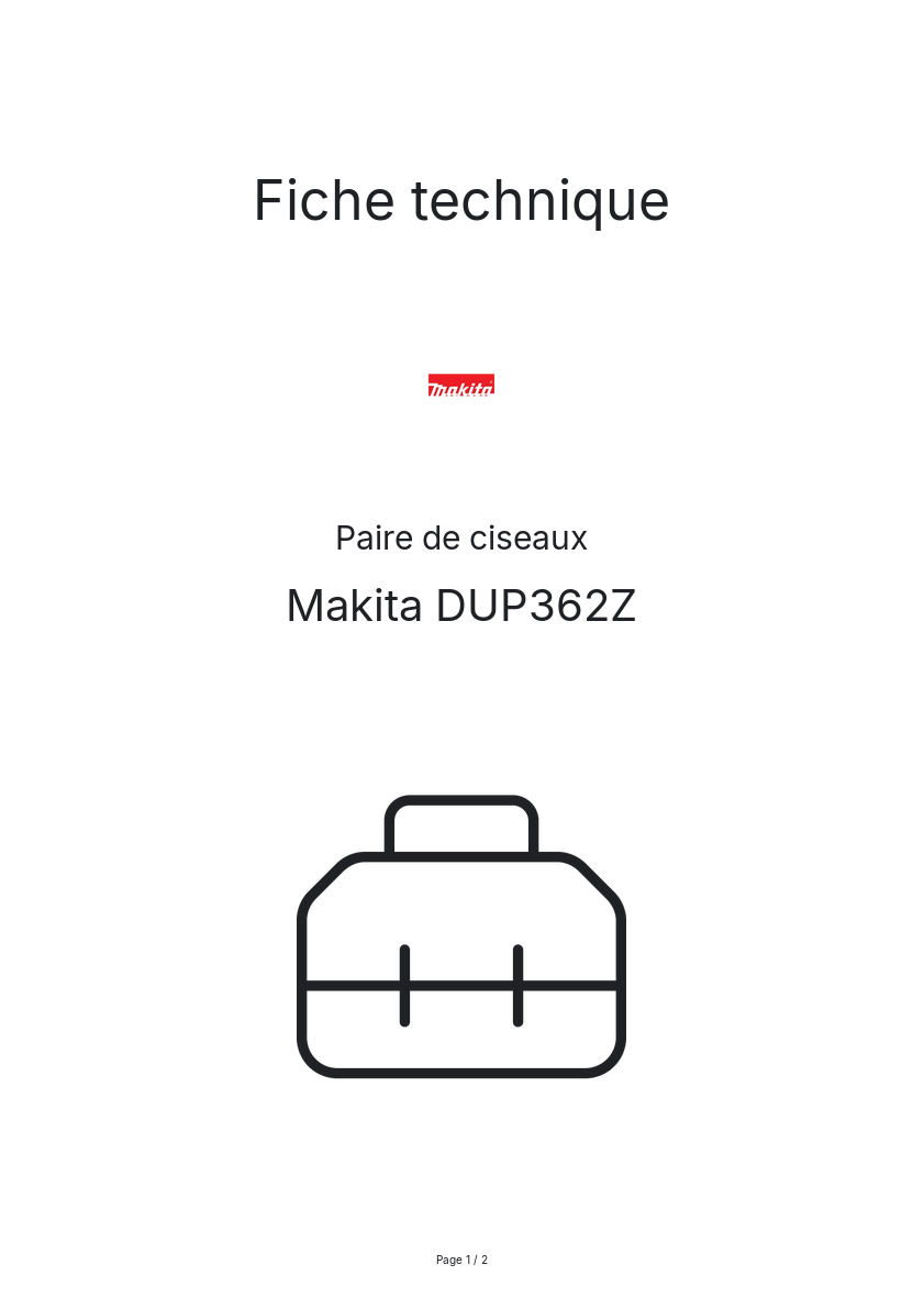 Page 1 de la notice Fiche technique Makita DUP362Z