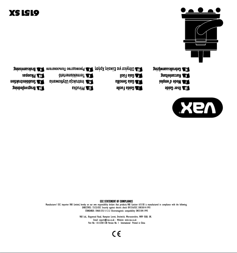 Page 1 de la notice Manuel utilisateur Vax 9131