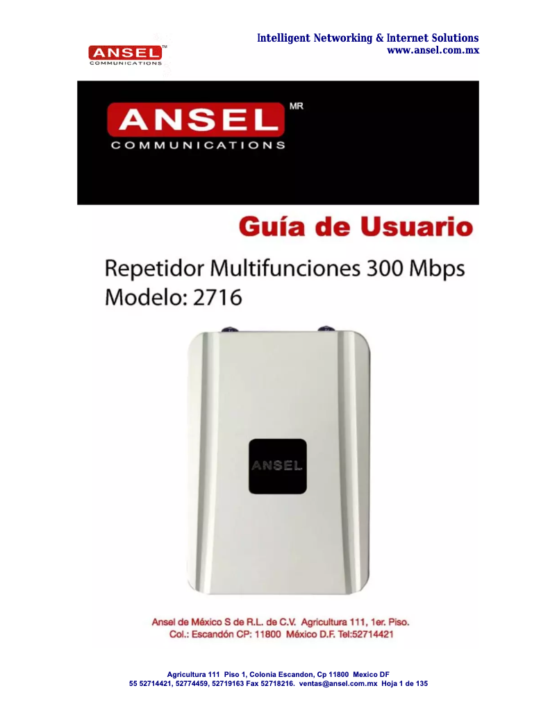 Page 1 de la notice Manuel utilisateur Ansel 2716