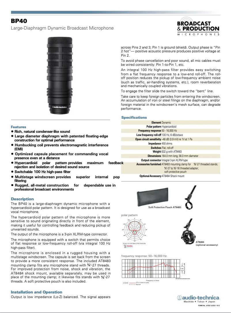 Page n°1 - Manuel utilisateur Audio-Technica BP40
