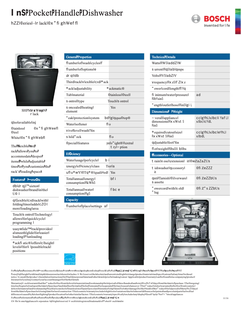 Page 1 of the manual Technical Sheet Bosch SHPM78W