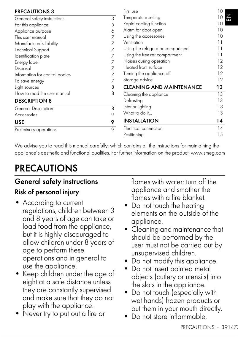 Page 1 de la notice Manuel utilisateur Smeg FAB28RRD5UK
