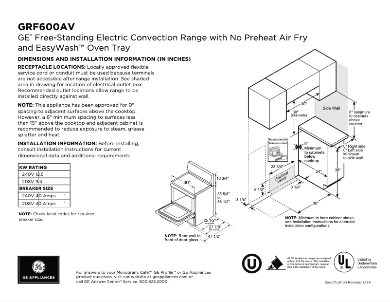 Page n°1 - Fiche technique GE GRF600AVSS