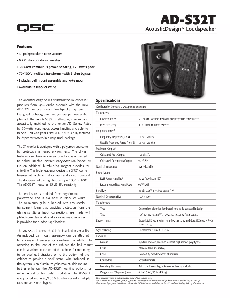 Imagen de la primera página del manual del dispositivo AcousticDesign AD-S32T