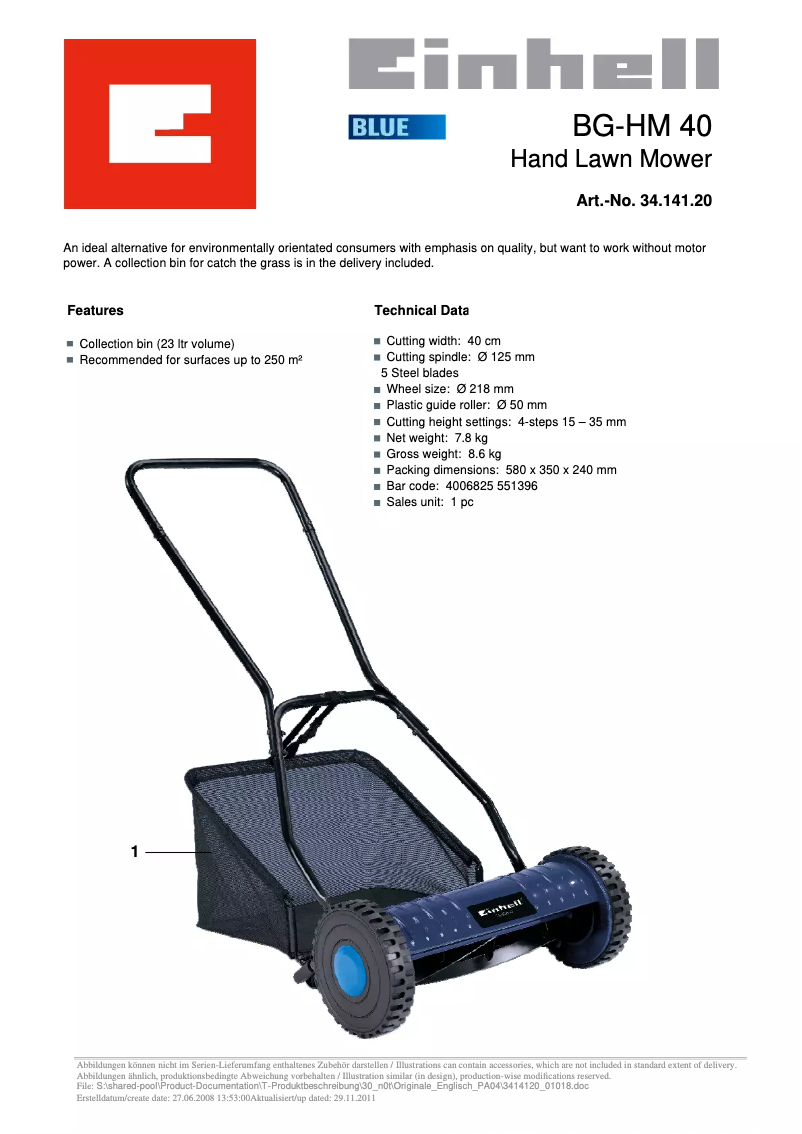 Image de la première page du manuel de l'appareil BG-HM 40