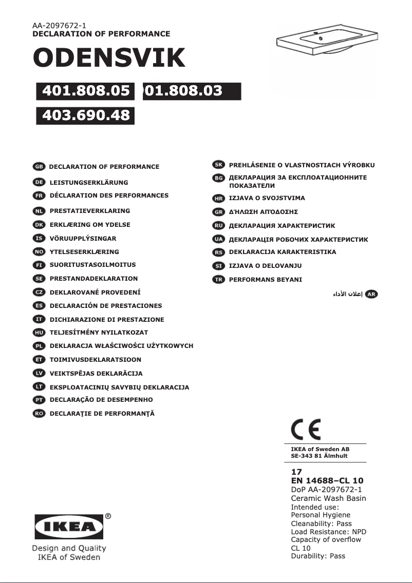 Image de la première page du manuel de l'appareil ODENSVIK 401.808.05