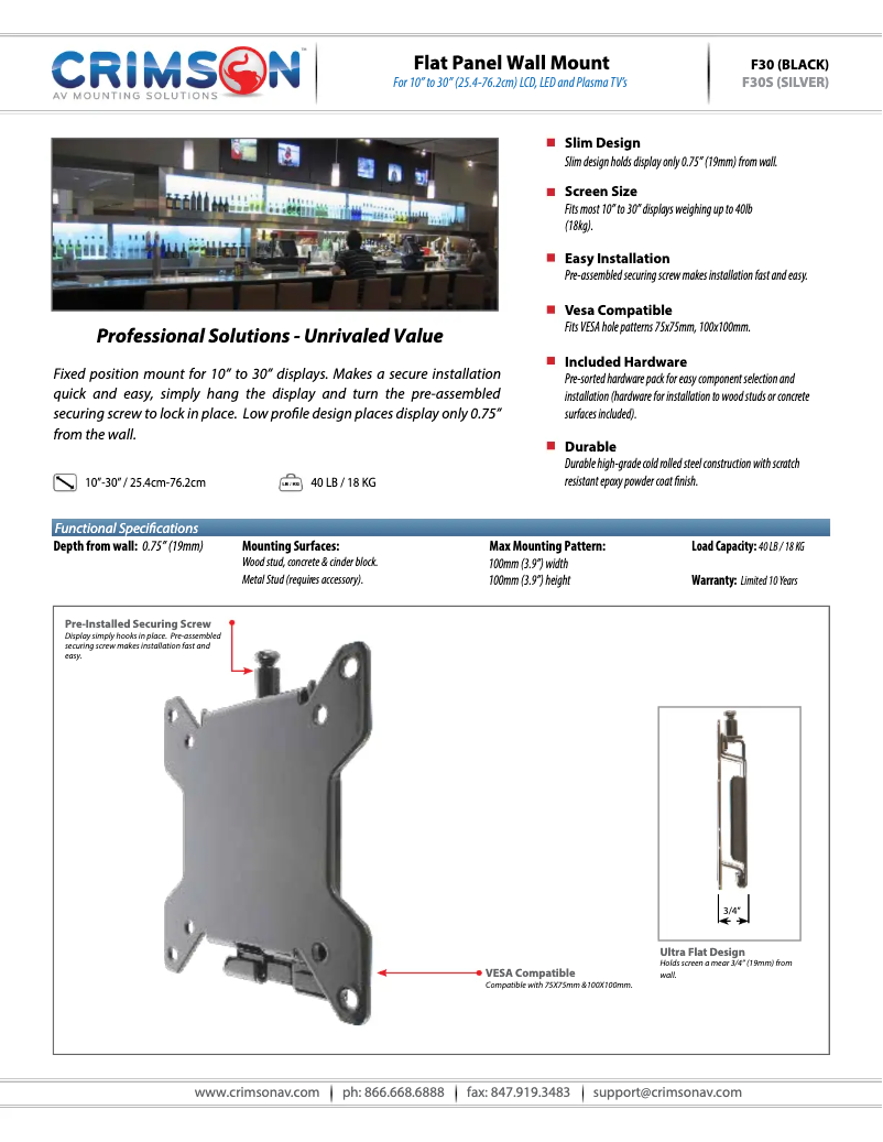 Page 1 de la notice Fiche technique Crimson F30