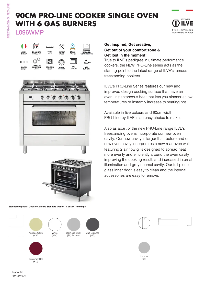 Page n°1 - Fiche technique Ilve L096WMPWH