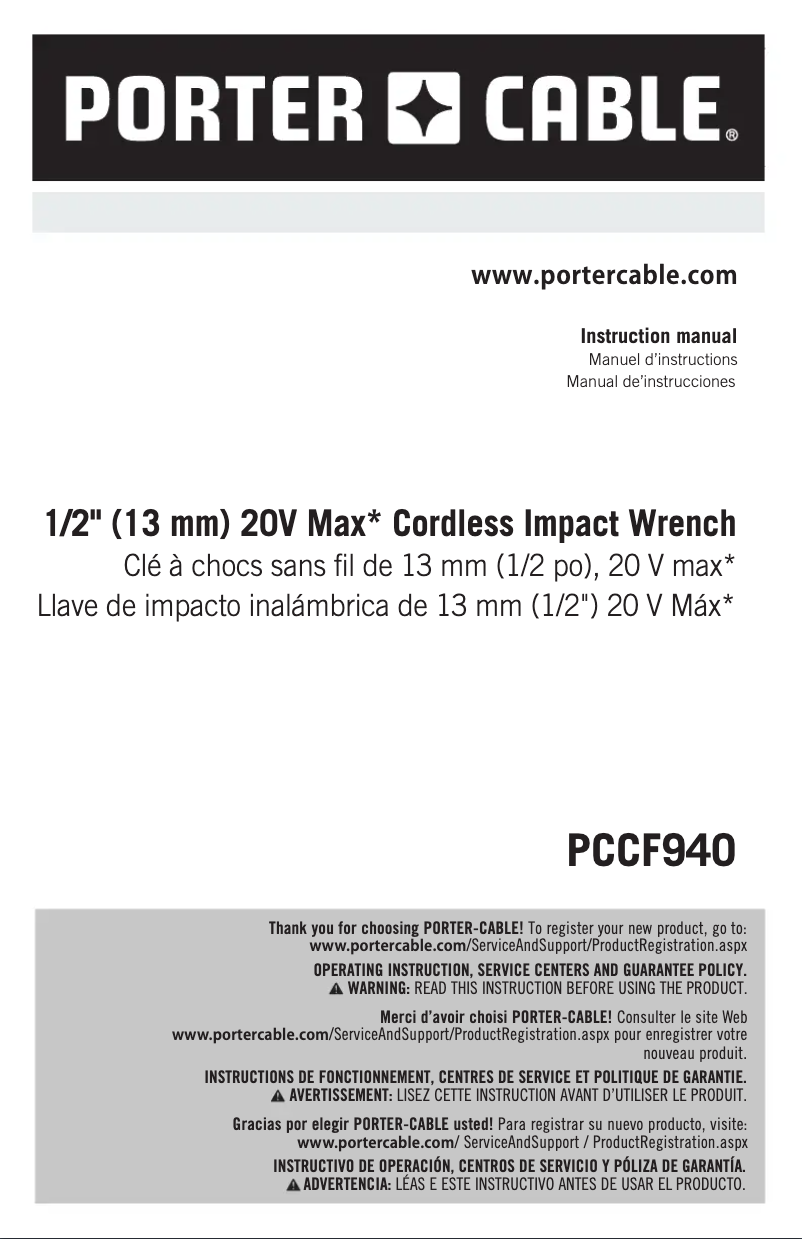 Page 1 de la notice Manuel utilisateur Porter-Cable PCCF940