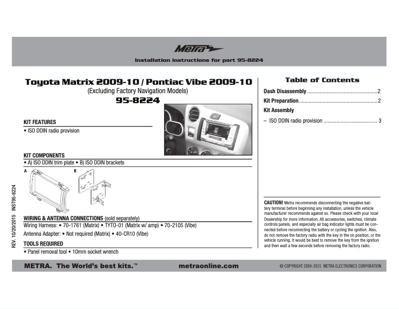 Page n°1 - Mode d'emploi Metra 95-8224