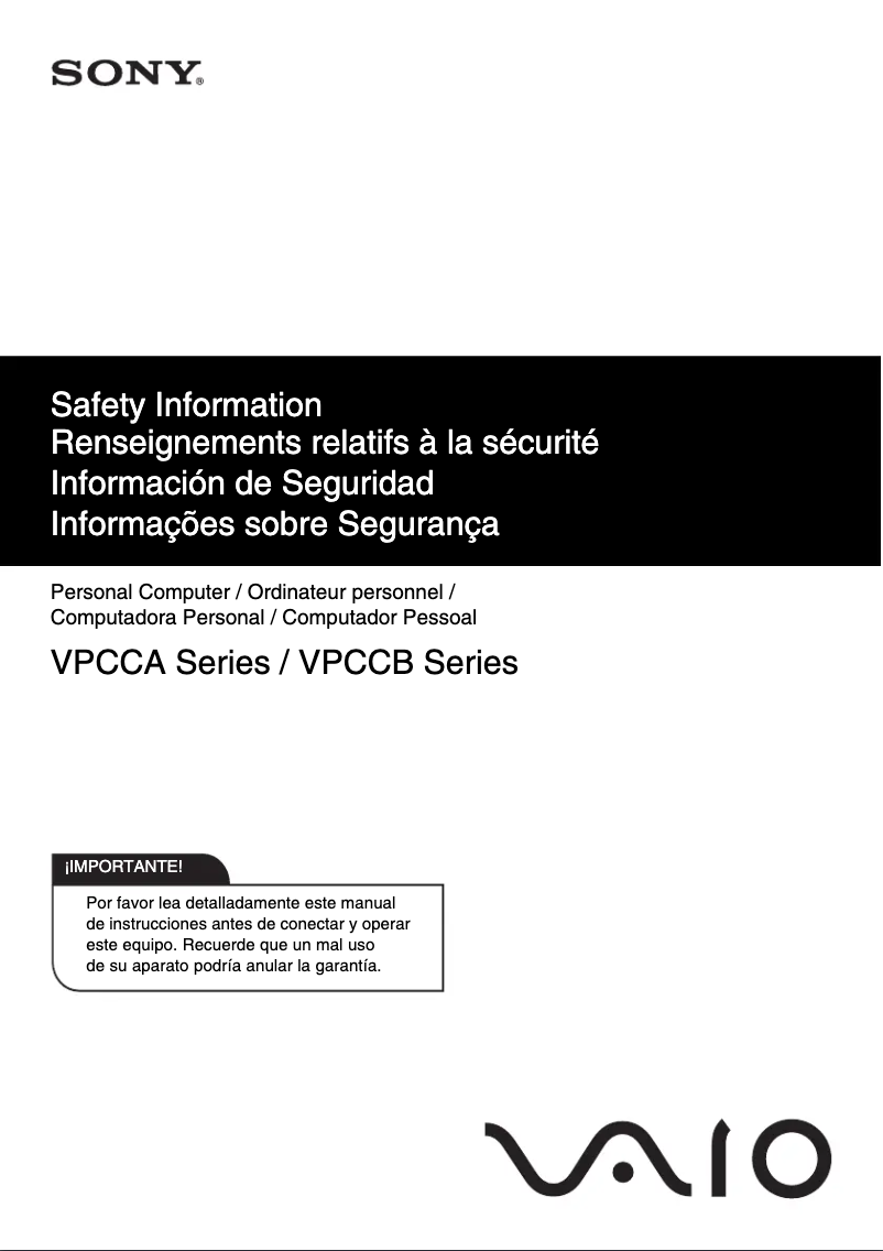 Page n°1 - Instructions de sécurité Sony Vaio VPCCB15FD