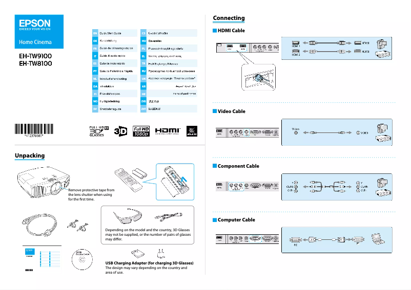 Page 1 de la notice Guide de démarrage rapide Epson EH-TW9100