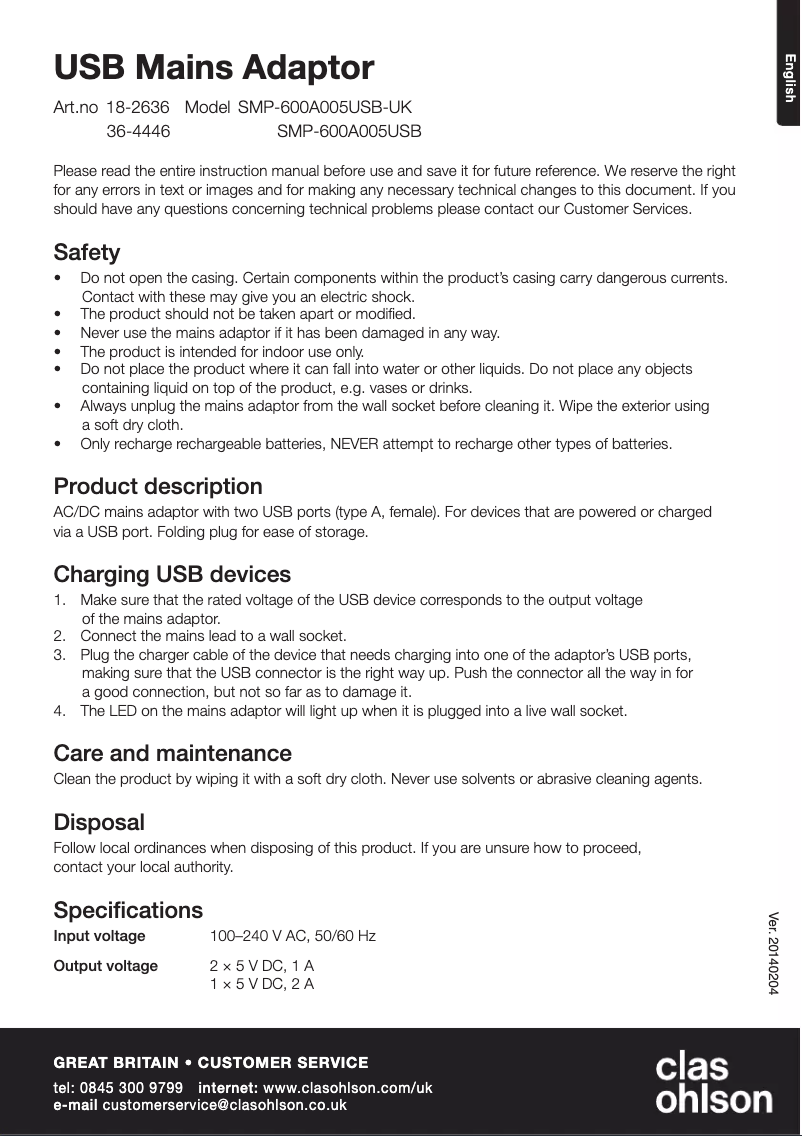 Página 1 del manual Manual de usuario Vanson SMP-600A005USB