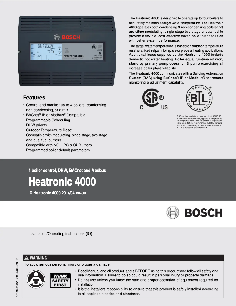 Page n°1 - Manuel utilisateur Bosch Heatronic 4000
