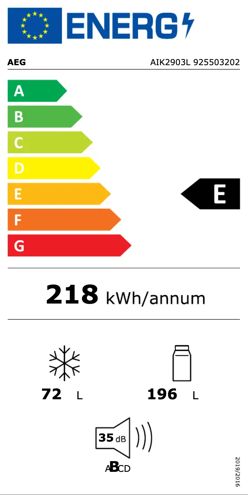 Page n°1 - Label énergétique AEG AIK2903L