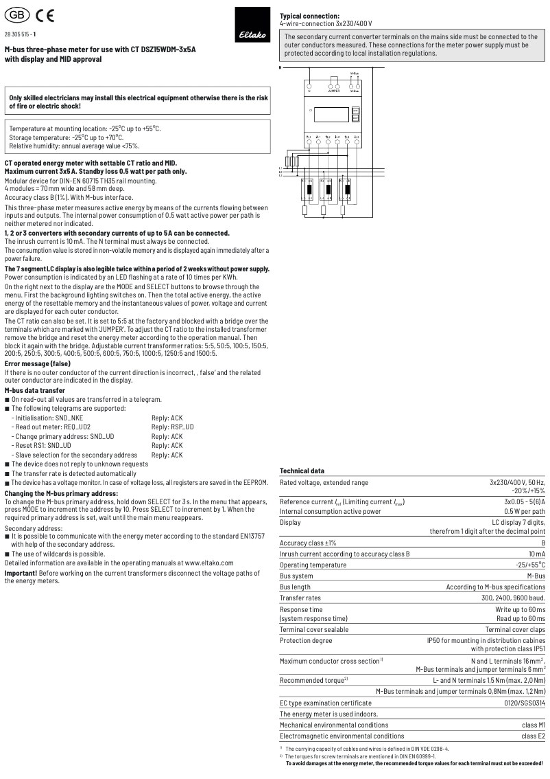 Page 1 de la notice Manuel utilisateur Eltako DSZ15WDM-3x5A