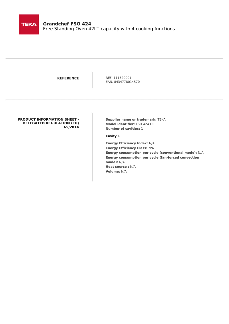 Page n°1 - Fiche technique Teka FSO 424 GR