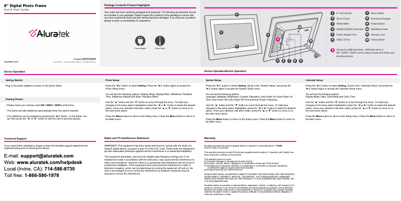 Page 1 de la notice Manuel utilisateur Aluratek ADPFD08F
