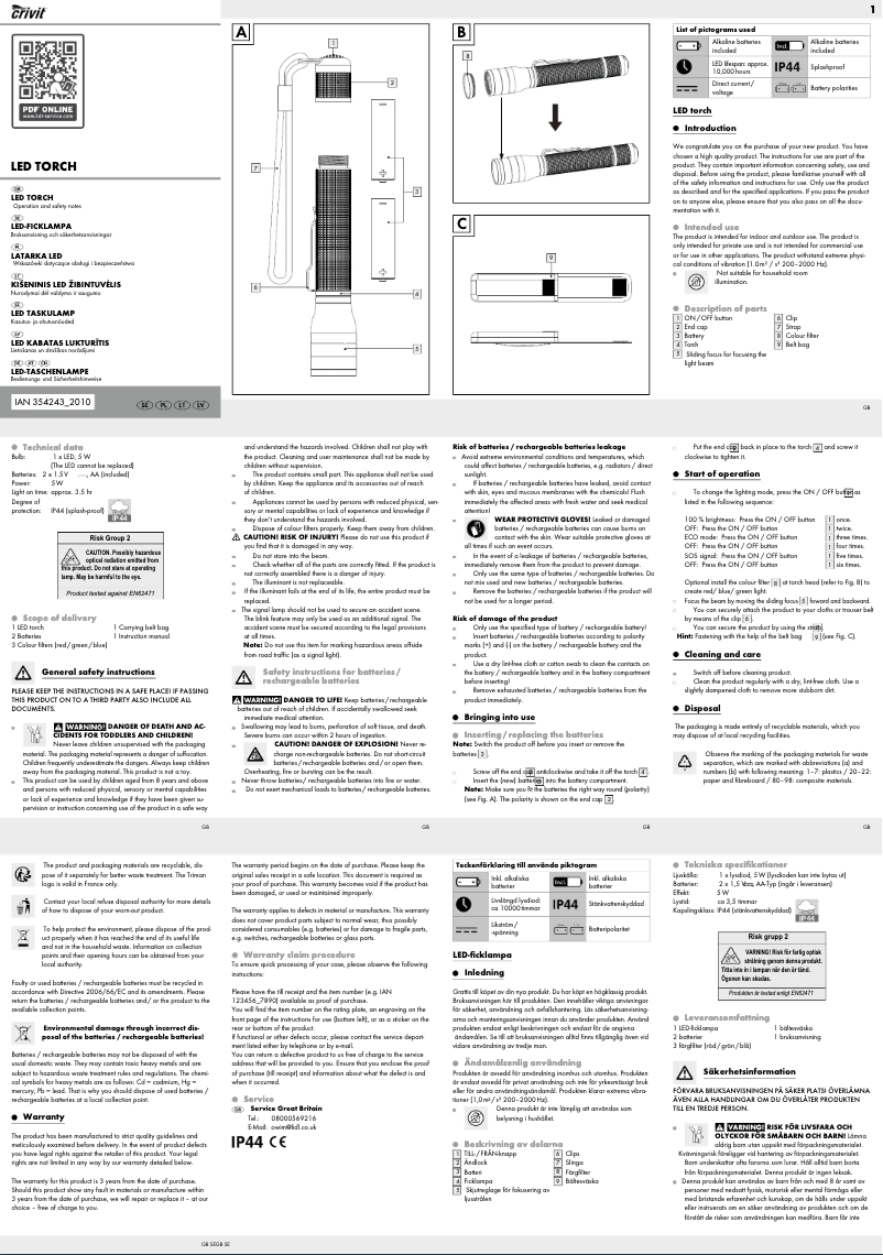 Page n°1 - Manuel utilisateur Crivit IAN 359708