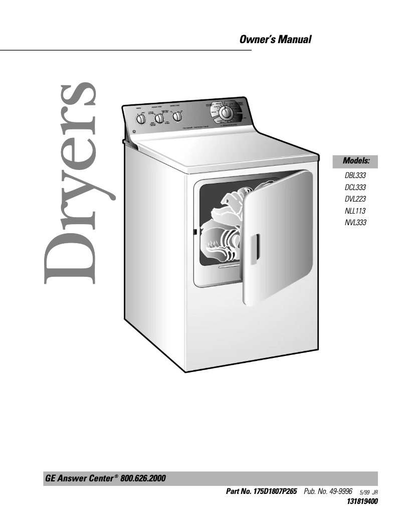 Page 1 de la notice Manuel d'utilisation et d'entretien GE DBR453EAWW