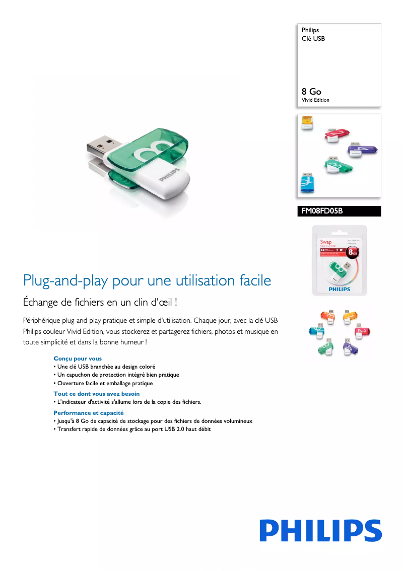 Page 1 de la notice Fiche technique Philips FM08FD05B