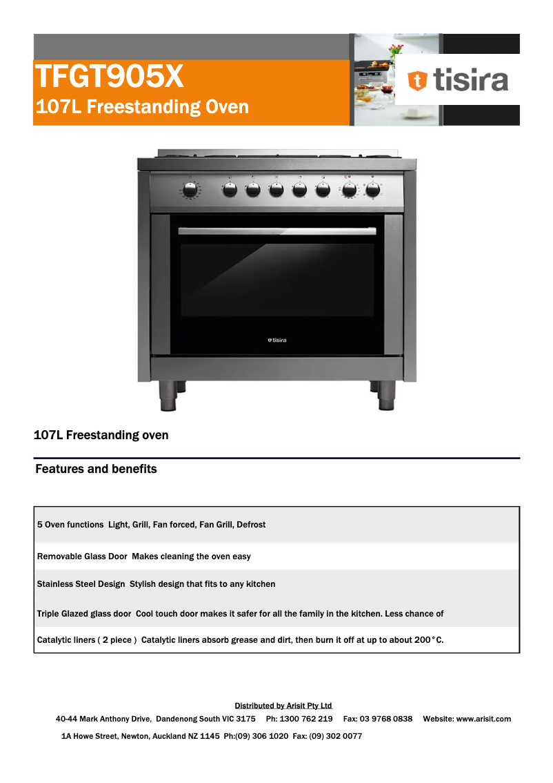 Page 1 de la notice Fiche technique Tisira TFGT905X