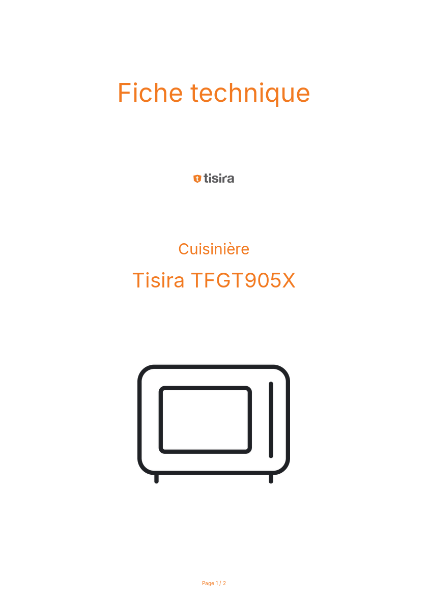 Page n°1 - Fiche technique Tisira TFGT905X